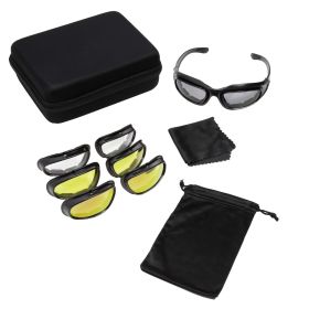 Adult Off-Road Riding Glasses Kit with 4 Interchangeable Lenses, Black Frame, Anti-Fog, UV Protection