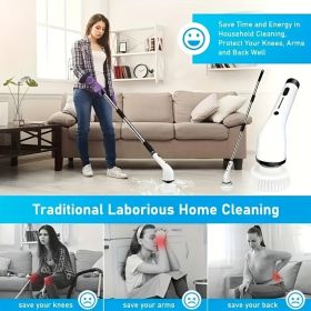 Electric Cleaning Brush, Replaceable 8 Brush Heads and Adjustable Extended Handle, 2 Adjustable Speeds, Rechargeable Shower Brush, 360 Degree Bru