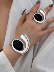 Golden Elegance: Black Stone &  Gold-Tone Jewelry Set