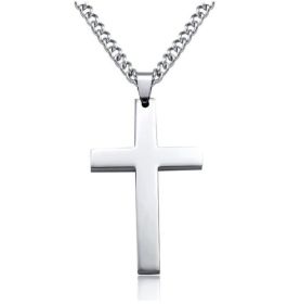 Cross Necklace for Men;  Stainless Steel Plain Cross Pendant Necklace for Men (Color: Silver)