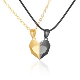Couple Necklace Black And White Heart-shaped Multi-part (Color: Black Gold NC21Y0036 8)