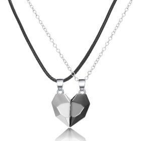 Couple Necklace Black And White Heart-shaped Multi-part (Color: Black And White NC21Y0036 1)