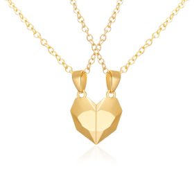 Couple Necklace Black And White Heart-shaped Multi-part (Color: Gold NC21Y0036 7)
