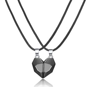 Couple Necklace Black And White Heart-shaped Multi-part (Color: Black NC21Y0036 2)