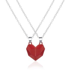Couple Necklace Black And White Heart-shaped Multi-part (Color: Red NC21Y0036 4)