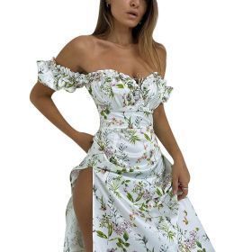 Summer Dresses For Women Suspender Ruffled Floral Dress Mini Dress For Casual (Color: White, size: L)