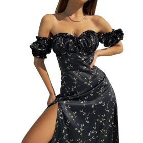 Summer Dresses For Women Suspender Ruffled Floral Dress Mini Dress For Casual (Color: Black, size: L)