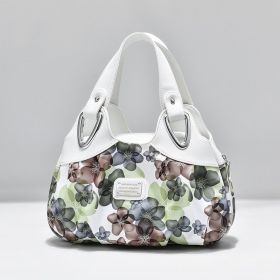 Luxury Handbags Flower Design Top-handle Ladies Handbag Women Shoulder Bags PU Leather Messenger Purse Bag Female Tote Sac Main (Color: White Green)