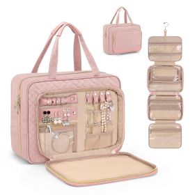 Toiletry Bag for Women, Hanging Travel Toiletry Bag with Jewelry Organizer (Color: Pink)