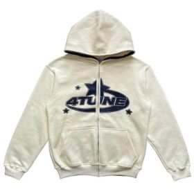 Star Letter Print Hoodie Men Retro Zip Up Long Sleeve Loose Jacket Coats Harajuku Casual Gothic Hooded Sweatshirt Y2K Streetwear (Color: Coffee, size: XL)