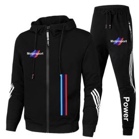 For Bmw Men's Casual Sports Suit Zipper Hooded Jacket + Pants Tracksuit Sweatshirt Casual Male Set (Color: Black, size: M)