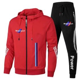 For Bmw Men's Casual Sports Suit Zipper Hooded Jacket + Pants Tracksuit Sweatshirt Casual Male Set (Color: Red, size: S)