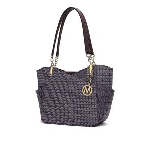 MKF Collection Jules M Logo Printed Vegan Leather Women Tote Bag by Mia k (Color: Purple, Material: Vegan Leather)