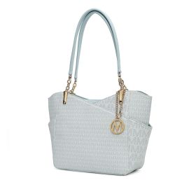 MKF Collection Jules M Logo Printed Vegan Leather Women Tote Bag by Mia k (Color: Light Blue, Material: Vegan Leather)