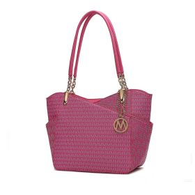 MKF Collection Jules M Logo Printed Vegan Leather Women Tote Bag by Mia k (Color: Fuchsia, Material: Vegan Leather)