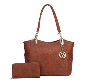 MKF Collection Allison Tote Handbag & Wallet by Mia k (Color: Cognac, Material: Polycarbonate)