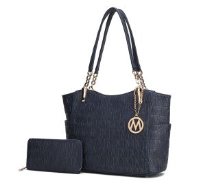 MKF Collection Allison Tote Handbag & Wallet by Mia k (Color: Navy, Material: Polycarbonate)