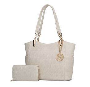 MKF Collection Allison Tote Handbag & Wallet by Mia k (Color: Beige, Material: Polycarbonate)