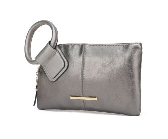 MKF Collection Simone Clutch/Wristlet Handbag Vegan Leather Women by Mia k (Color: Pewter, Material: Vegan Leather)