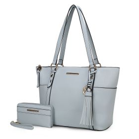 MKF Collection Gloria Tote Handbag Vegan Leather Womens by Mia k (Color: Lt Blue, Material: Vegan Leather)