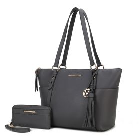 MKF Collection Gloria Tote Handbag Vegan Leather Womens by Mia k (Color: Charcoal, Material: Vegan Leather)