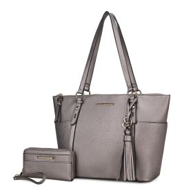 MKF Collection Gloria Tote Handbag Vegan Leather Womens by Mia k (Color: Pewter, Material: Vegan Leather)