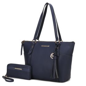 MKF Collection Gloria Tote Handbag Vegan Leather Womens by Mia k (Color: Navy, Material: Vegan Leather)