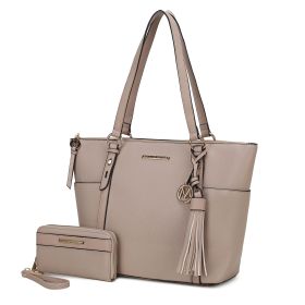 MKF Collection Gloria Tote Handbag Vegan Leather Womens by Mia k (Color: Taupe, Material: Vegan Leather)