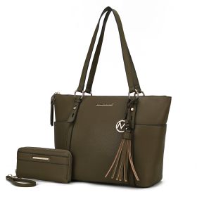 MKF Collection Gloria Tote Handbag Vegan Leather Womens by Mia k (Color: Olive, Material: Vegan Leather)