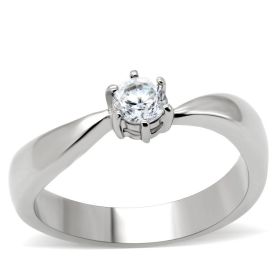 TK201 - High polished (no plating) Stainless Steel Ring with AAA Grade CZ in Clear (size: 8)