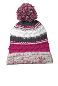 Sport-Tek Pom Pom Team Beanie STC21 (Color: Pink Raspberry/ Iron Grey/ White, size: OSFA)