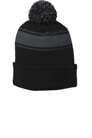 Sport-Tek Stripe Pom Pom Beanie STC28 (Color: Black/ Iron Grey, size: OSFA)