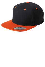 Sport-Tek Yupoong Flat Bill Snapback Cap STC19 (Color: Black/ Deep Orange, size: OSFA)