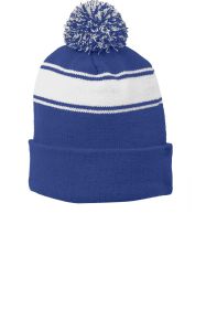 Sport-Tek Stripe Pom Pom Beanie STC28 (Color: True Royal/ White, size: OSFA)