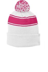 Sport-Tek Stripe Pom Pom Beanie STC28 (Color: White/ Pink Raspberry, size: OSFA)
