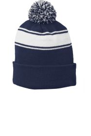 Sport-Tek Stripe Pom Pom Beanie STC28 (Color: True Navy/ White, size: OSFA)