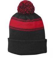 Sport-Tek Stripe Pom Pom Beanie STC28 (Color: Black/ True Red, size: OSFA)