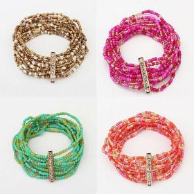 Bohemian Bead Bracelet in Springy Colors (Color: Fuschia Pink)