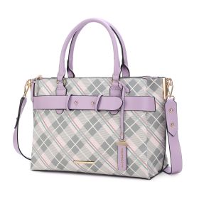 MKF Collection Coleen Vegan Leather Women Plaid Satchel Bag by Mia k (Color: LAVENDER, Material: Polycarbonate)