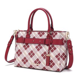 MKF Collection Coleen Vegan Leather Women Plaid Satchel Bag by Mia k (Color: Red, Material: Polycarbonate)