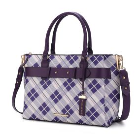 MKF Collection Coleen Vegan Leather Women Plaid Satchel Bag by Mia k (Color: Purple, Material: Polycarbonate)