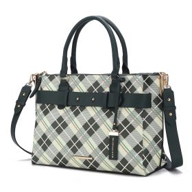 MKF Collection Coleen Vegan Leather Women Plaid Satchel Bag by Mia k (Color: Olive, Material: Polycarbonate)