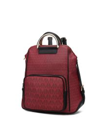 MKF Collection June M logo Printed Vegan Leather Women Backpack by Mia k (Color: Burgundy, Material: Vegan Leather)
