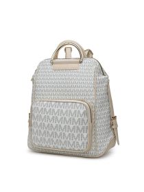 MKF Collection June M logo Printed Vegan Leather Women Backpack by Mia k (Color: White, Material: Vegan Leather)