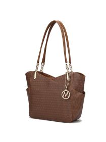MKF Collection Jules M Logo Printed Vegan Leather Women Tote Bag by Mia k (Color: Tan, Material: Vegan Leather)