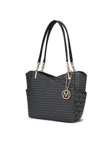 MKF Collection Jules M Logo Printed Vegan Leather Women Tote Bag by Mia k (Color: Black, Material: Vegan Leather)