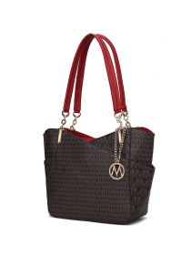 MKF Collection Jules M Logo Printed Vegan Leather Women Tote Bag by Mia k (Color: Red, Material: Vegan Leather)