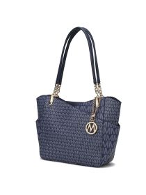 MKF Collection Jules M Logo Printed Vegan Leather Women Tote Bag by Mia k (Color: Navy, Material: Vegan Leather)