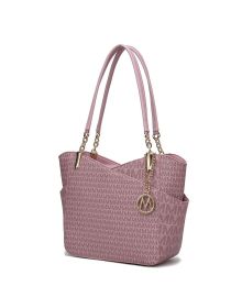 MKF Collection Jules M Logo Printed Vegan Leather Women Tote Bag by Mia k (Color: LAVENDER, Material: Vegan Leather)
