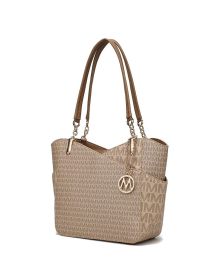 MKF Collection Jules M Logo Printed Vegan Leather Women Tote Bag by Mia k (Color: Beige, Material: Vegan Leather)